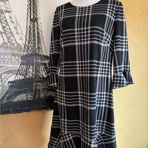 Chaps Black and White Plaid Shift Dress